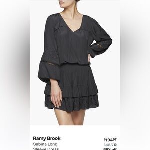 Ramy Brook Scotty Blue Long Sleeve V-Neck Mini Dress  Reg $425 NWT